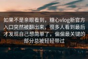 如果不是亲眼看到，糖心vlog新官方入口突然被翻出来，很多人看到最后才发现自己想简单了，偏偏最关键的部分总被轻轻带过