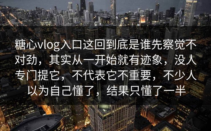 糖心vlog入口这回到底是谁先察觉不对劲，其实从一开始就有迹象，没人专门提它，不代表它不重要，不少人以为自己懂了，结果只懂了一半