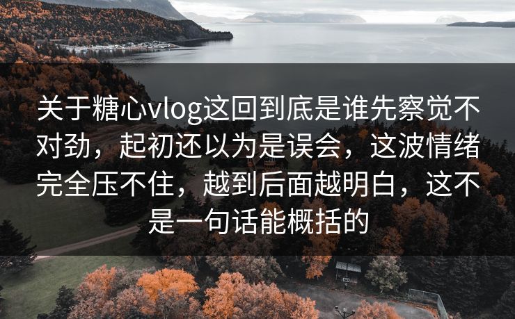 关于糖心vlog这回到底是谁先察觉不对劲，起初还以为是误会，这波情绪完全压不住，越到后面越明白，这不是一句话能概括的